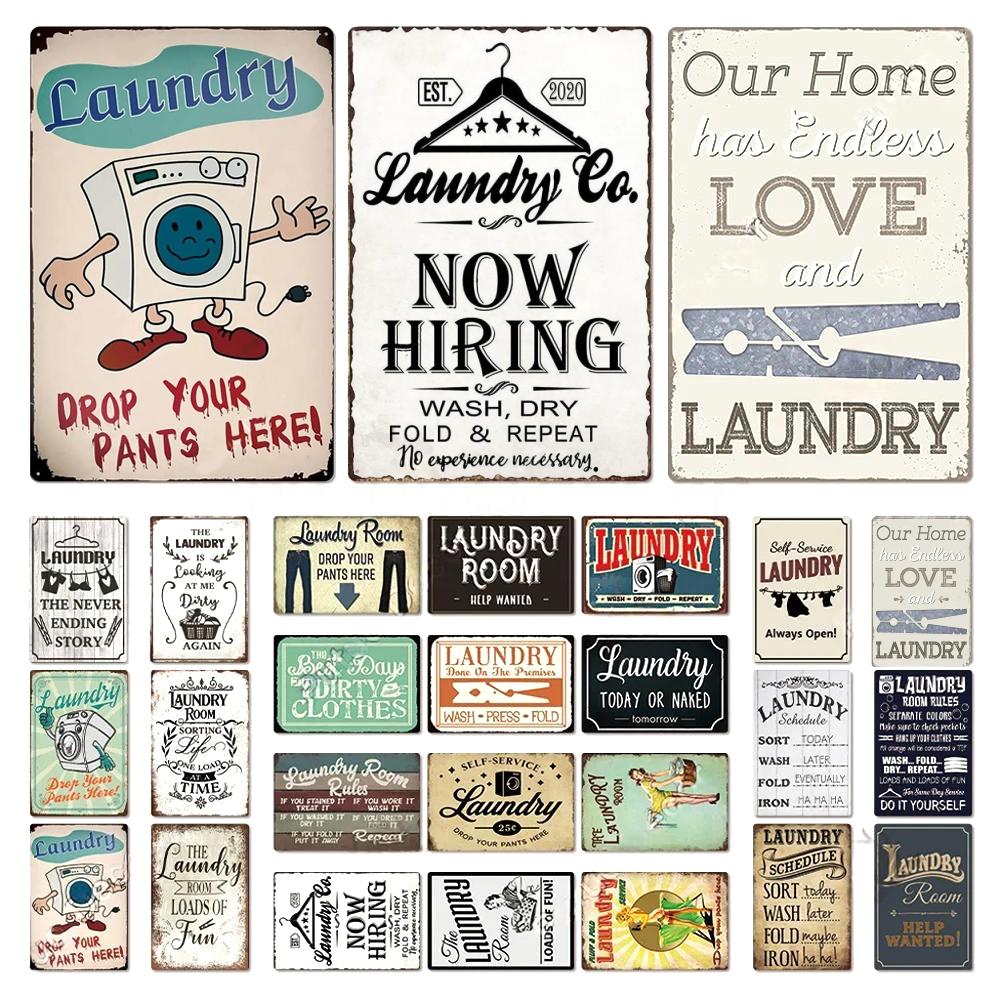 Laundry Vintage Metal Posters Tin Signs Decor Funny Metal Plaque Pin Up Girl Home Wall Art Painting