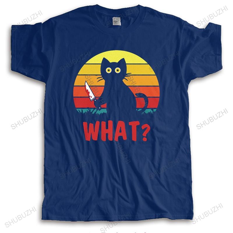Vintage Black Psycho Cute Cat What T Shirt Unisex Short Sleeve Funny Murderous Cat With Knife Tshirt Halloween Gift Casual Tshirt