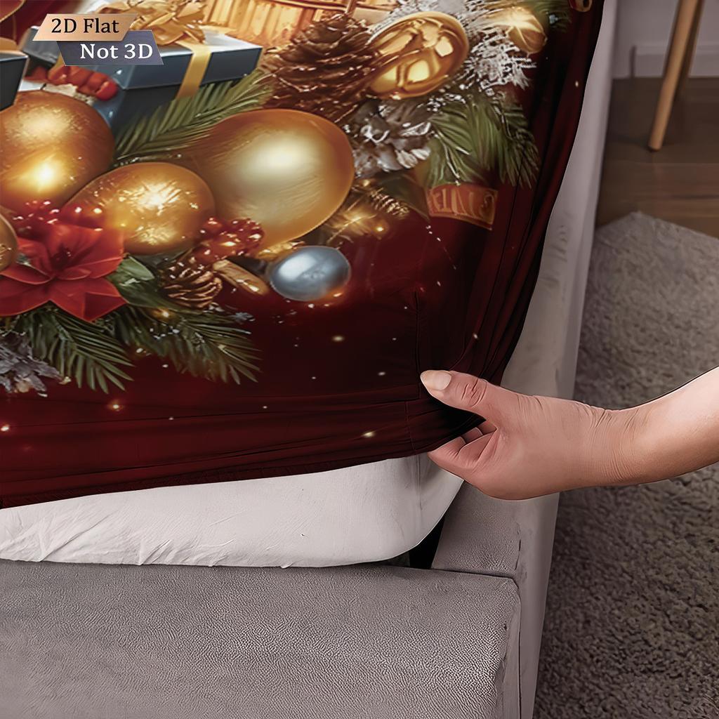 3pcs Merry ChristmasSanta Claus Print Coreless Bedsheet Set Various Sizes Bed Covers Bedroom Bedding Holiday Decorations