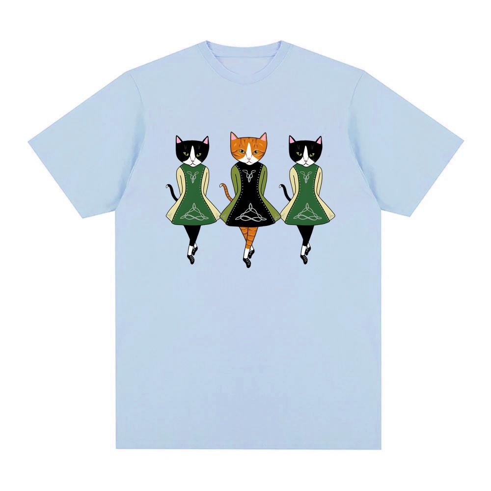 Irische Stepptanz Katzen T-Shirt Hohe Qualität Rundhals Bequeme T-Shirts Sommer Oversized Kleidung Mode Baumwolle Oneck Oberteile