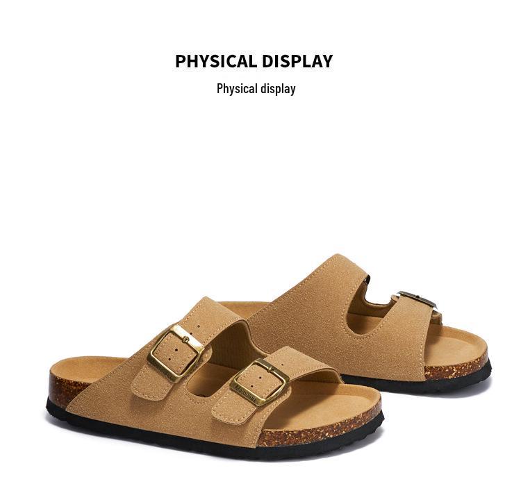 Maibulun Unisex Kork Anti-Rutsch Hausschuhe - Mattes Leder, Einzelner Riemen, Trendige Sommer Strand- & Hauskleidung