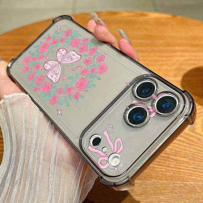 Card Slot Pocket Phone Case For iPhone Air 17 16 15 Pro Max 14 13 17 Pro 12 11 16e Shockproof Colorful Butterfly Clear TPU Cover