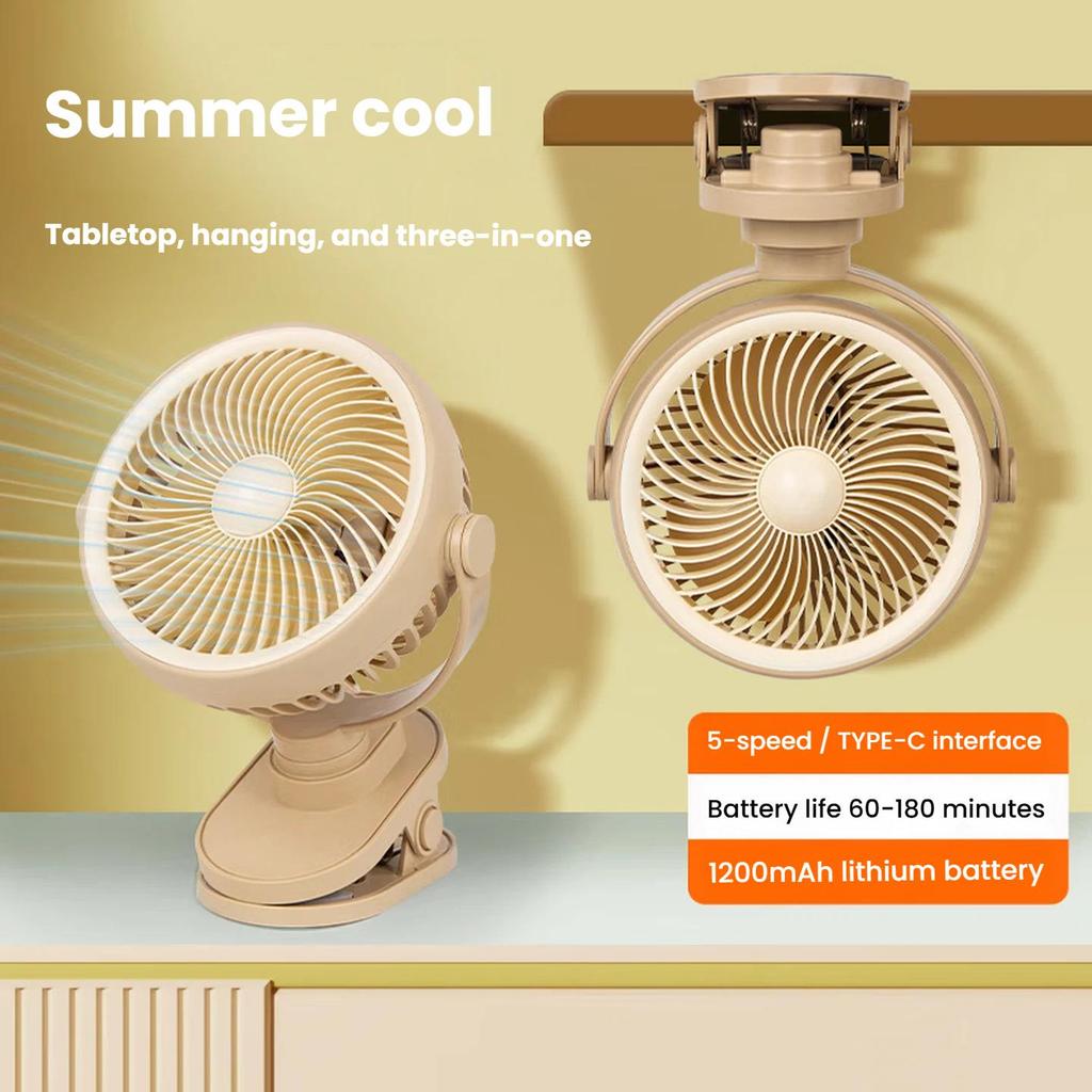 Small Desk Fan, USB Electric Fan, Mini Fan for Home Bedroom Office Desktop Fan Clip-On Fan Light Brown