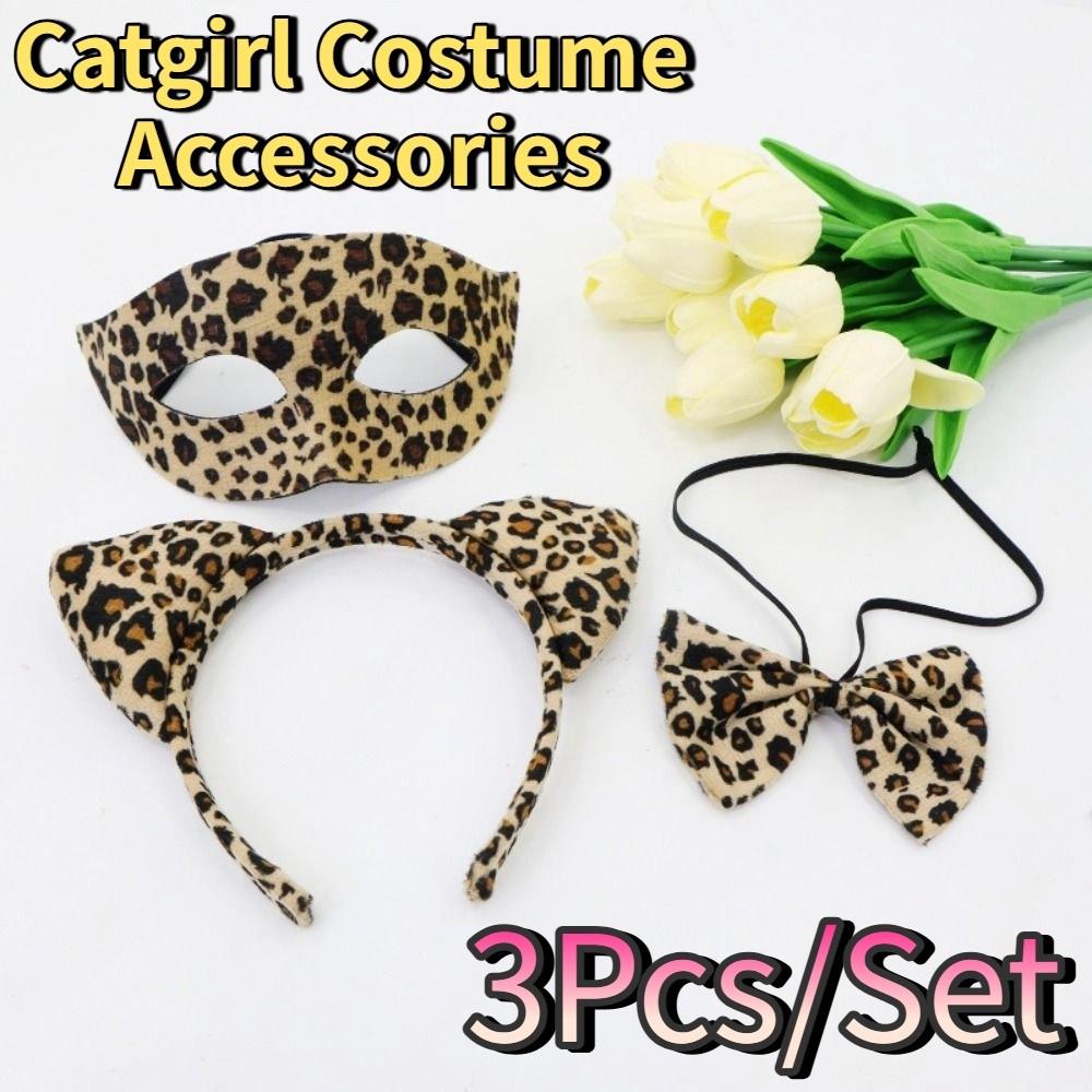 3Pcs/Set Leopard Catgirl Costume Accessories Creative Fashion Half Face Mask Halloween Decoration Sexy Masquerade Mask Christmas