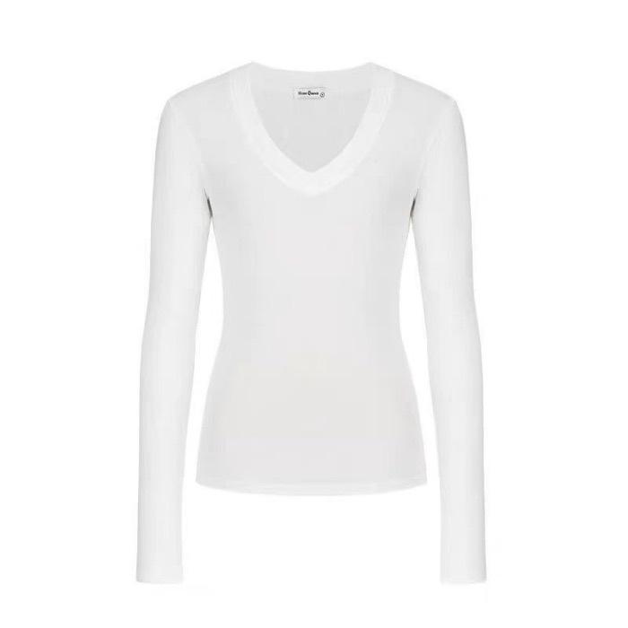 

Gray shoulder waist V-neck long-sleeved t-shirt women s new pure desire slim and thin Spice girl tight top Xl [recommended 57.5-65kg ] білий