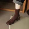 Women Fashion Square Toe Chunky Heel Short Boots  New Autumn Winter Concise Elastic Skinny High Heels Shoes Zapatos De Mujer