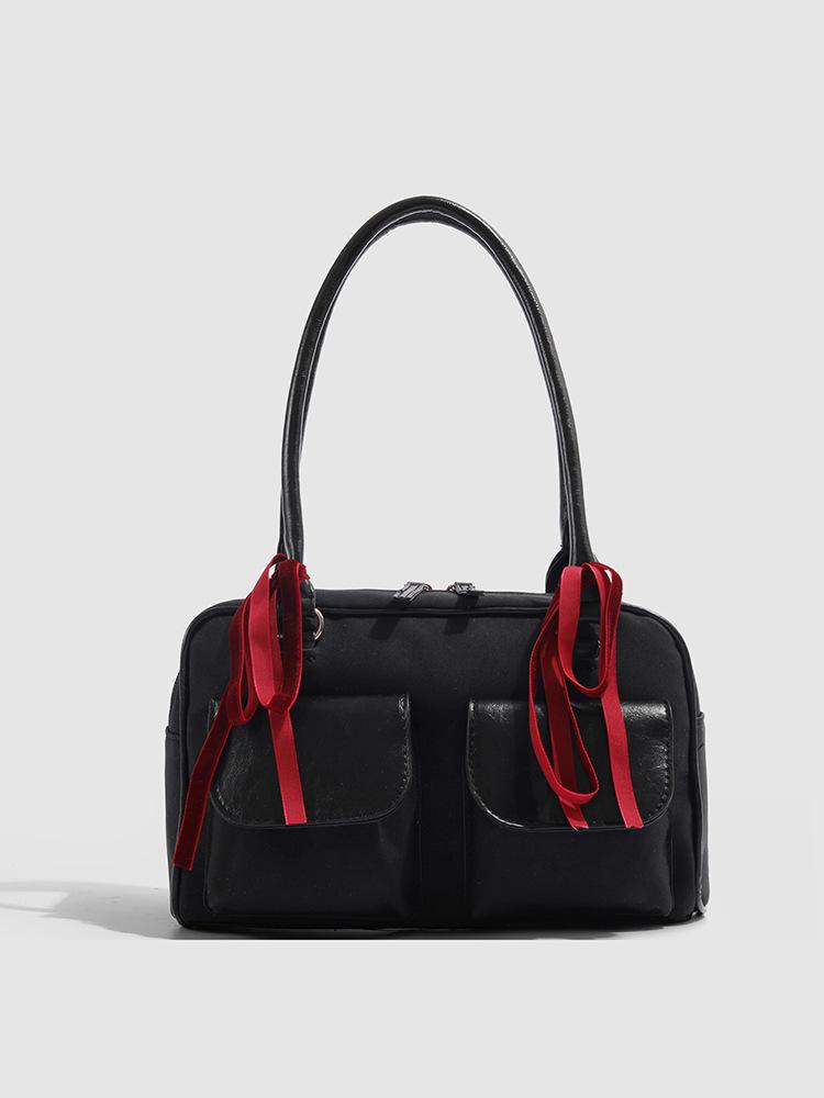 

2025 new bowling bag Korean blogger niche versatile Boston tote bag underarm commuter shoulder bag trend чёрный