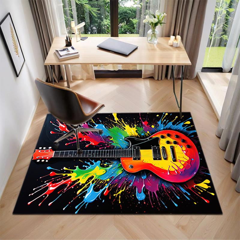 1Pc Electric Guitar Theme Printed Circular Carpet, Home Door Mat, Outdoor Travel Protection Carpet A2
