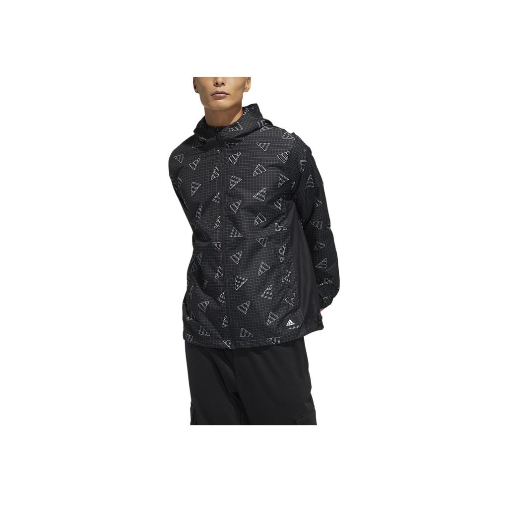 Adidas All-Over Print Loose-Fit Sports Hooded Jacket Men Outerwear Black GP1825