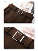 2025 Coffee Wool A-line High-waisted Slim-fitting Skirt for Petite Women’s Winter Collection