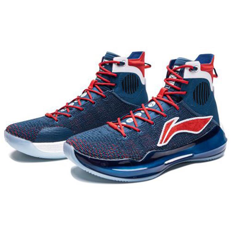Li Ning YuShuai 13 Fabric Cushioning Slip Resistant Abrasion Resistant High Top Basketball Shoes Men's Blue Red ABAP065-12