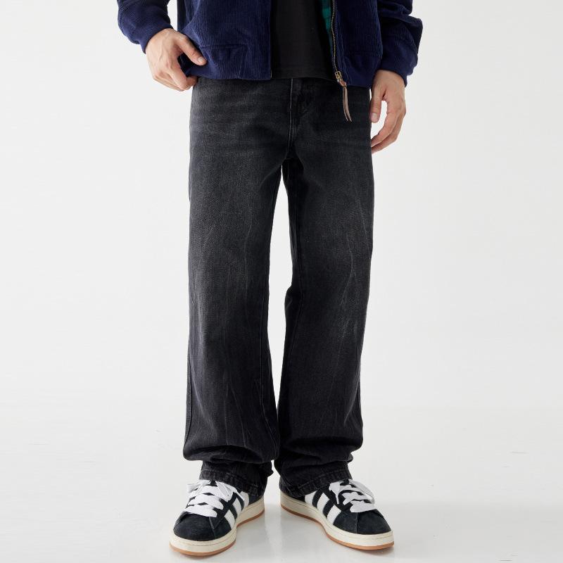 

Ретро джинсы с вываренным узором молнии, мужские свободные прямые брюки 40 чёрный