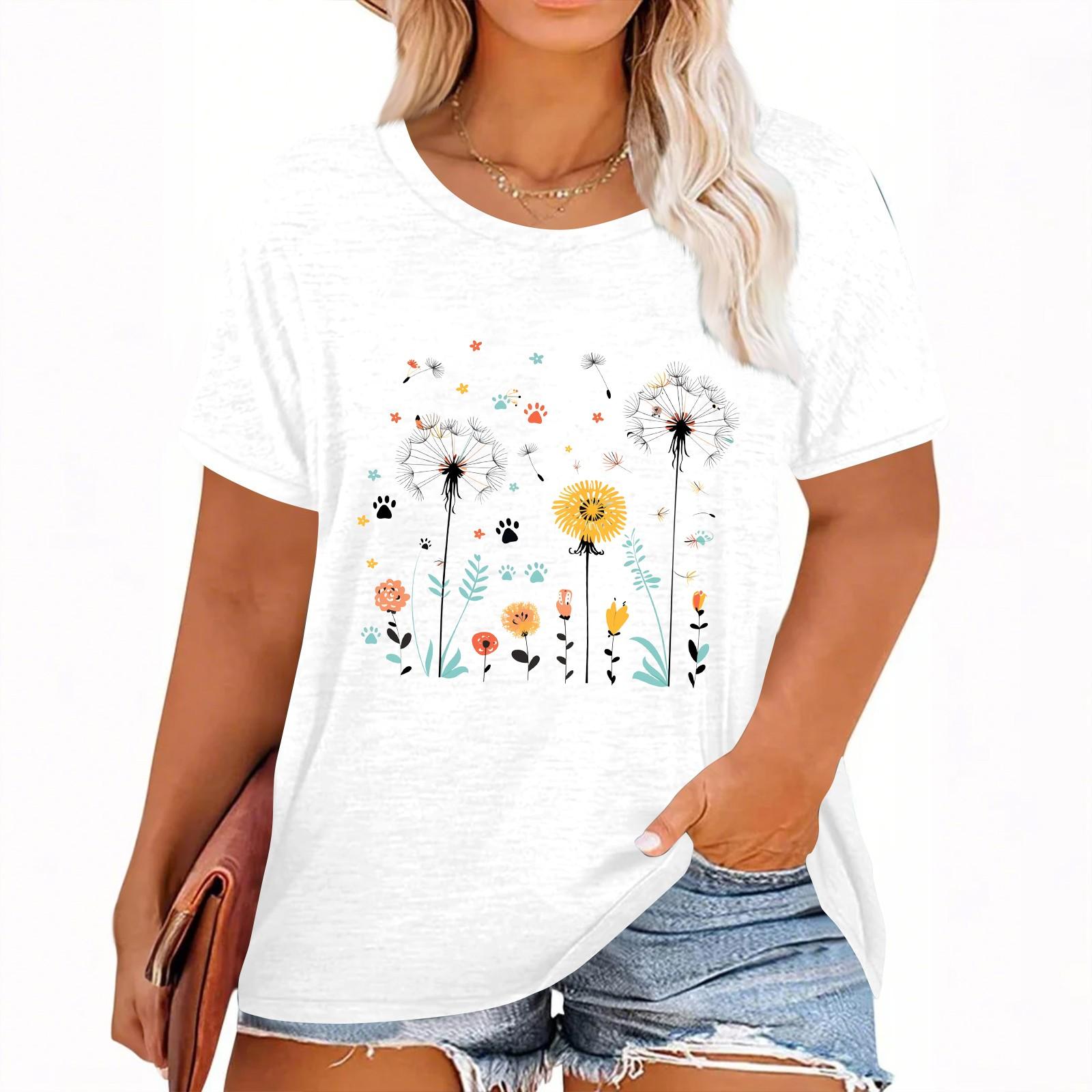 

Женская футболка с коротким рукавом и гавайским цветочным принтом XL белый