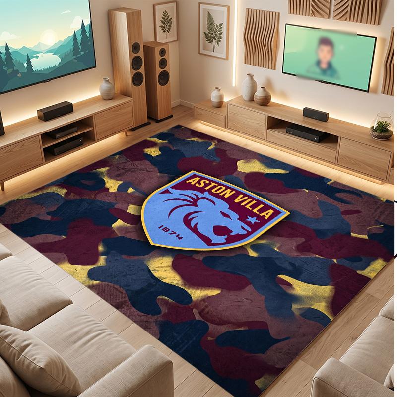 Tappeto in Velluto di Cristallo con Stampa Calcio Aston Villa, Comodo Assorbente d'Acqua Antiscivolo Tappeto per Pavimenti Interni