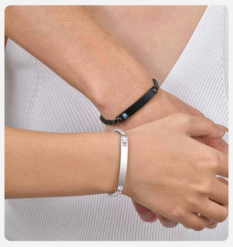 Vnox Free Custom Couple Bracelets for Men Women, Stainless Steel Adjustable Chain Wristband, Valentine's Day Birthday Gift New