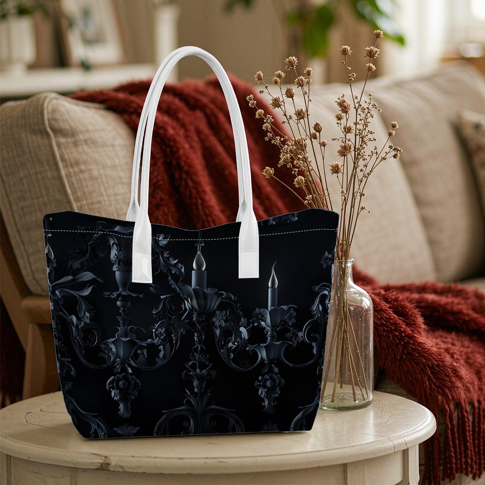 Gothic Dark Pattern Large Tote Bag Elegant Daily Commute Shoulder Bag for Women