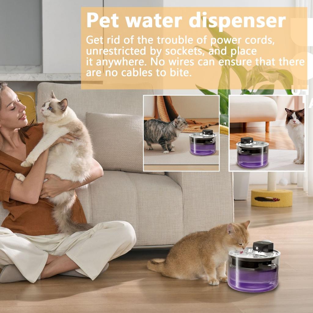 Pet Drinking , Stainless Steel, Drinking,  Sterilization, Induction Wireless, Automatic Circulation Water Dispenser.
