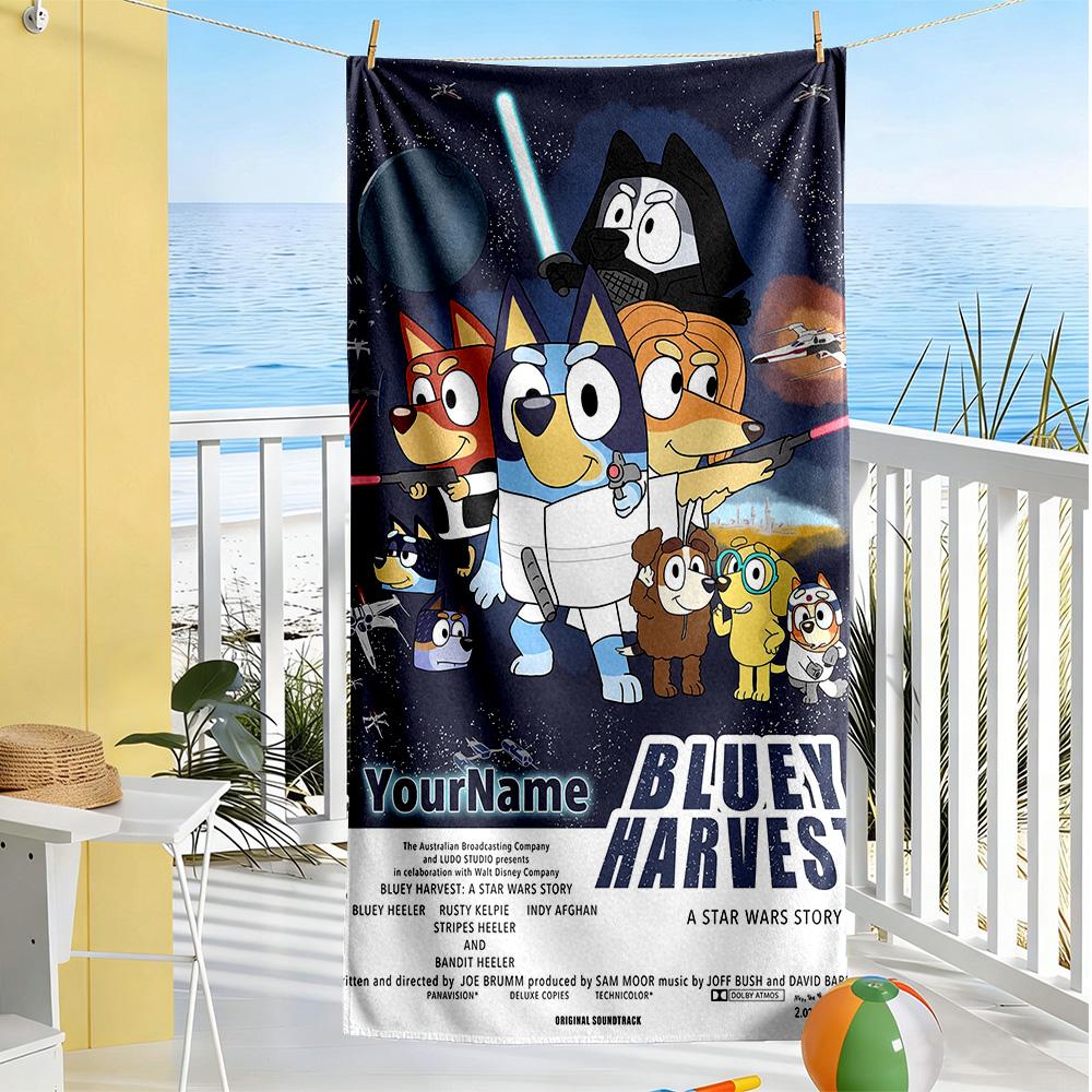 Bluey Customized Name Beach Towel Soft Durable Quick-Dry Suitable for Swimming Gym Camping Yoga Vacation