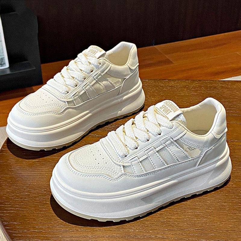 

Белые туфли из коровьей кожи первого слоя, женская обувь, толстая подошва, увеличивающая рост, кеды, летняя сетчатая дышащая легкая повседневная спортивная обувь 40 грязно-белый