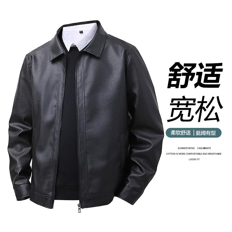 

Autum Winter Turn Down Collar Male Loose Casual PU Leather Coat Men Windproof All-match Zipper Jacket Cardigan Top M чорний