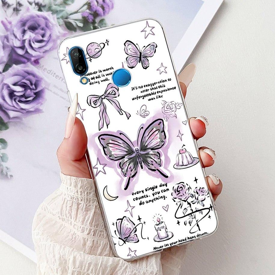 Für Huawei P20 Lite Hülle Beliebte Blume Schmetterling Weiche Klare Silikon Handy Rückseite für Huawei P20Lite Nova 3e ANE-LX1 Bumper
