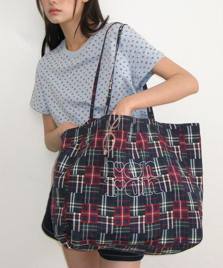 Ronron Pattern Logo Shopper Red Check