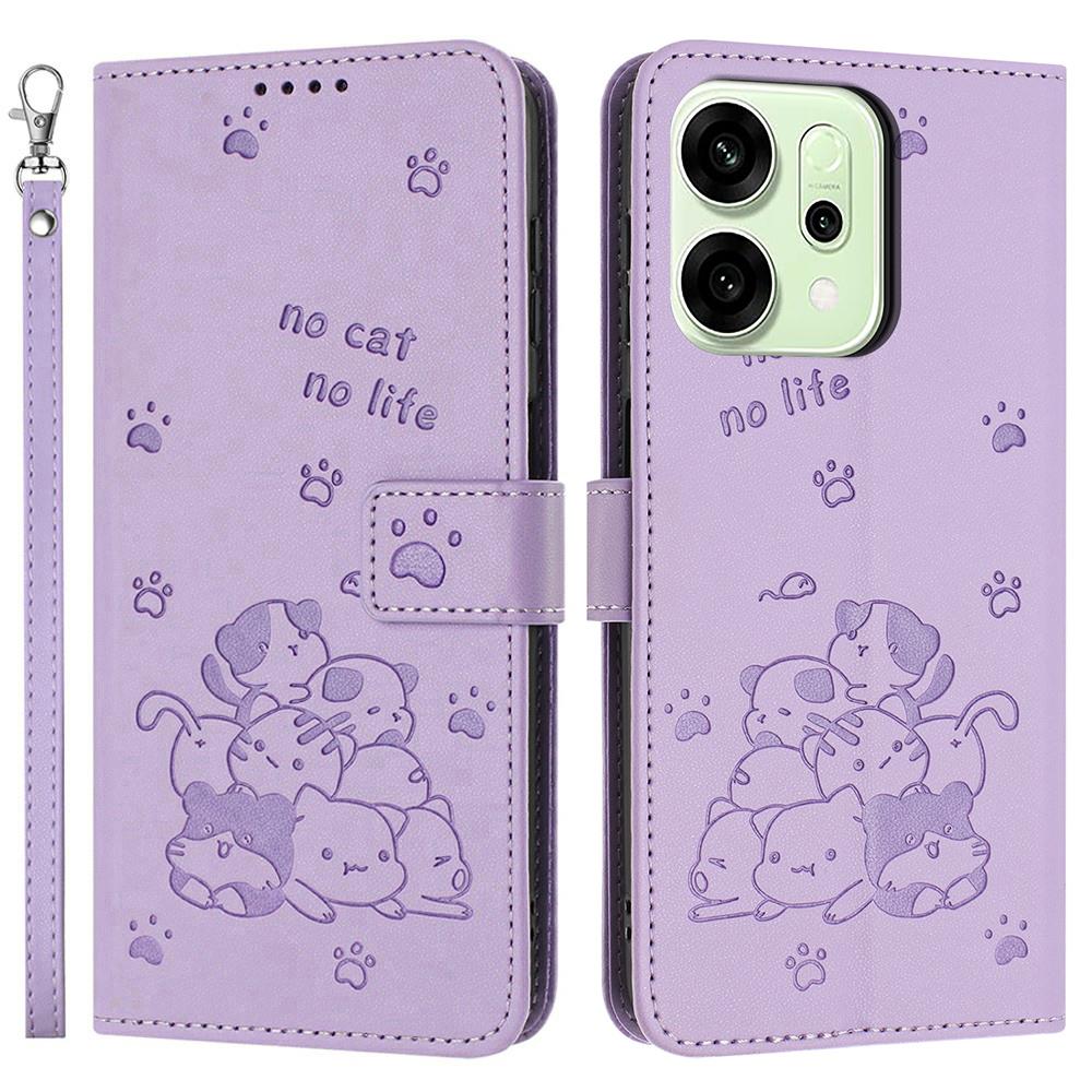 For Oppo Reno14 5G (Global)/Reno14 F 5G Wallet Case Cats Imprint Leather Phone Cover with Strap