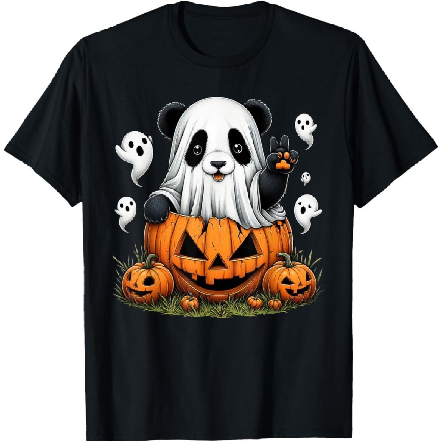 Funny Panda Ghost Boo Halloween Panda Womens Mens Kids T-Shirt S