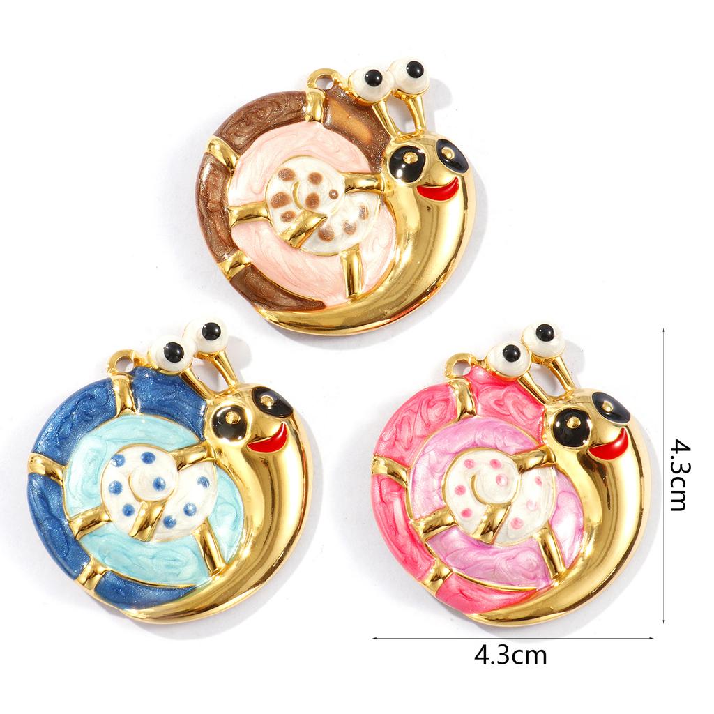 1pc Stainless Steel Charms 18K Gold Plated Snail Animal Pearlized  Multicolor Enamel Pendant DIY Necklace Jewelry 4.3cm X 4.3cm