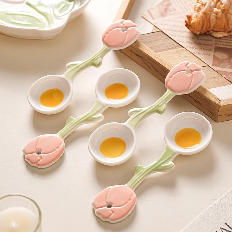 Ceramic spoon, tulip rice spoon, long handle spoon, household high-value high-temperature resistant spoon, spoon