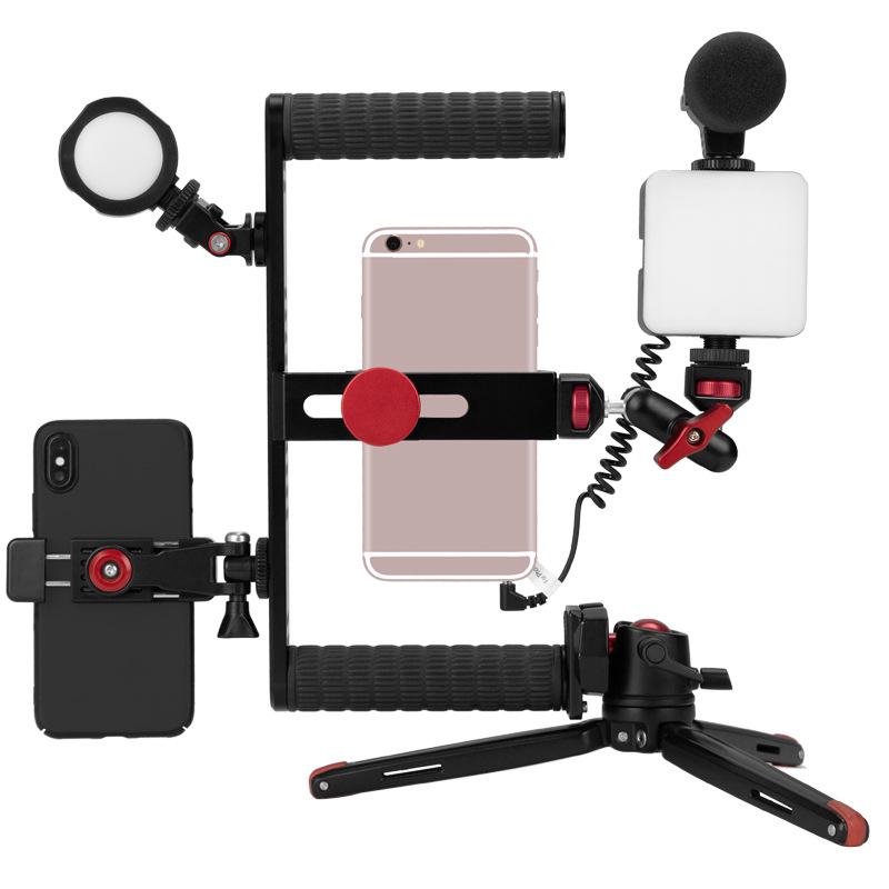 Manjike Portable Aluminum Phone Cage with Light and Mic for Live Streaming