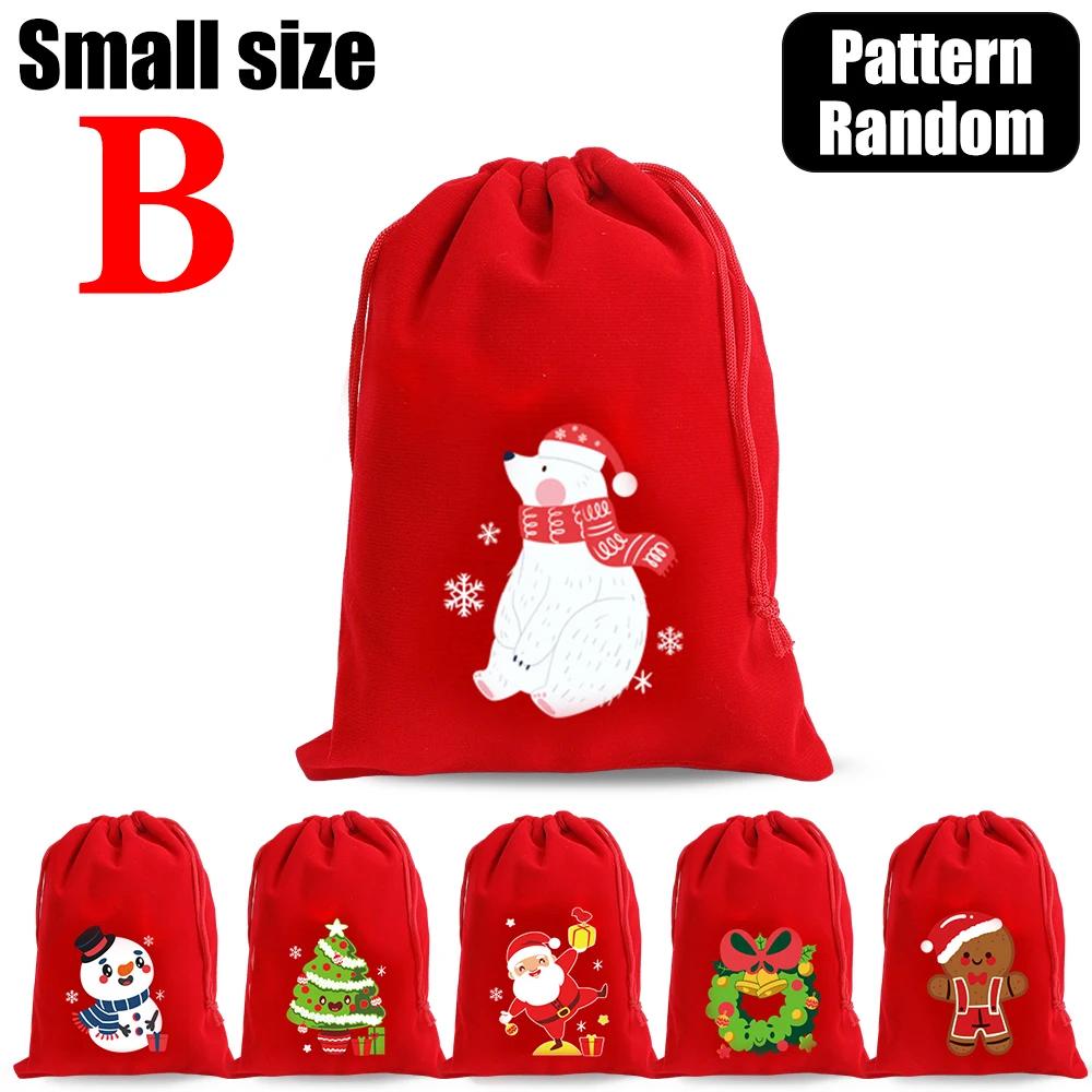 Christmas Drawstring Velvet Bags Red Candy Biscuits Pouch Boutique Jewelry Packaging Sack Gift Storage Bags Xmas Tree Decoration