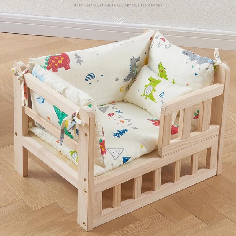 Elevated Solid Wood Pet Bed 4-Season Breathable Dog Kennel Ground Moisture-proof House for Small Dog & Cat Indoor Pet Furniture