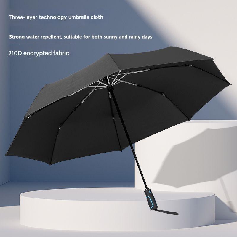 Light Luxury Fully Automatic tri-fold Umbrella Reinforced Windproof Rainproof Men's Sunny Rain Dual-use Business Umbrella