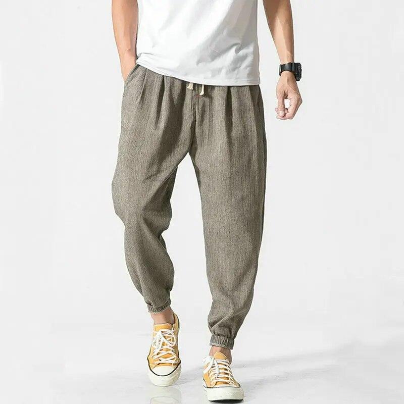 Cotton Linen Casual Harem Pants Men Joggers Man Summer Trousers Male Chinese Style Baggy Pants Harajuku Clothe