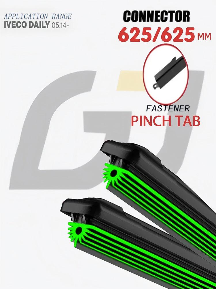 24.5 +24.5 Pinch Tab Frameless Windshield Wipers, Quiet 11-Layer Rubber Blades Fit Iveco Daily Van 2014 Onwards чёрный