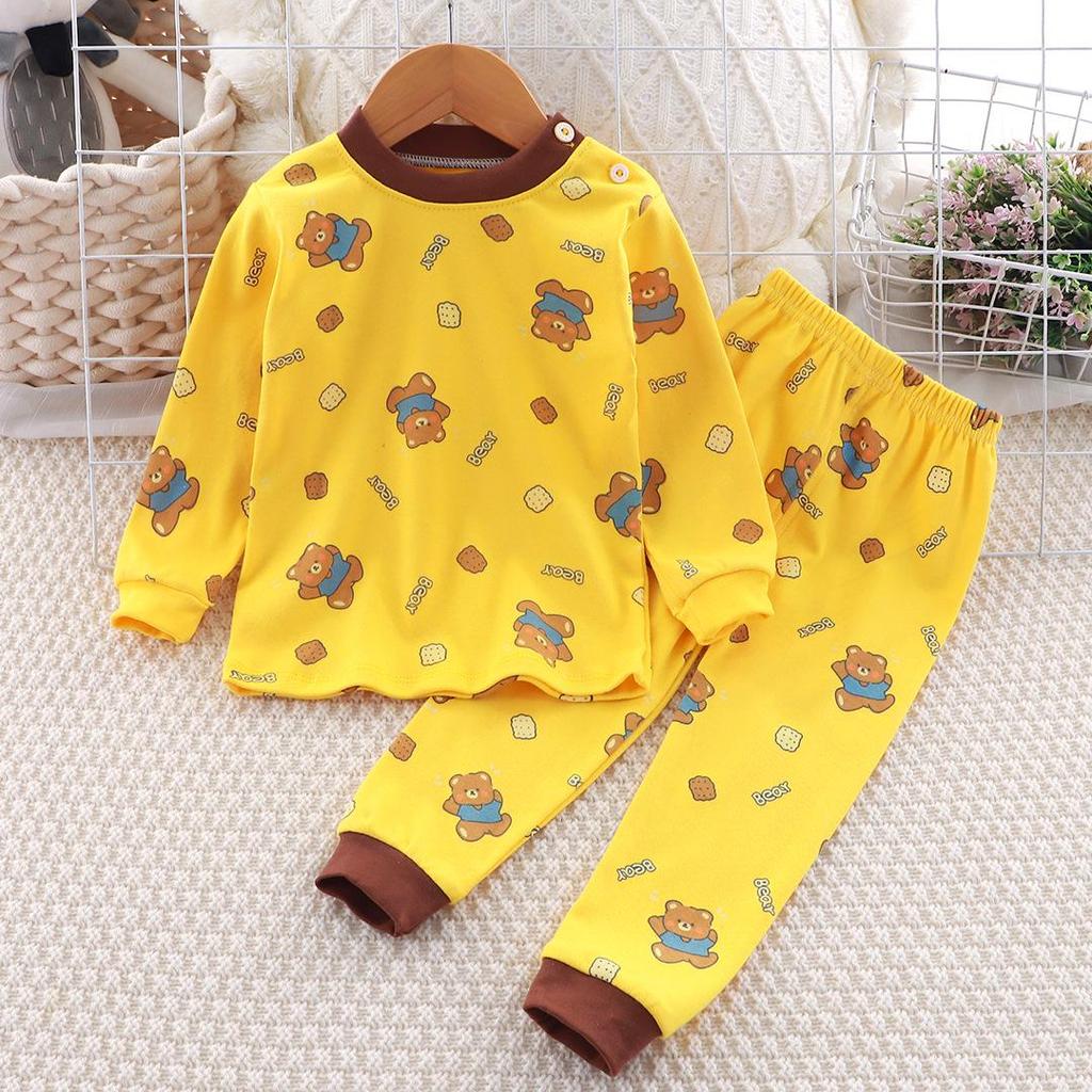 Conjunto de Pijama de Algodón Otoñal para Niños: Ropa de Casa Long John para Niños y Niñas