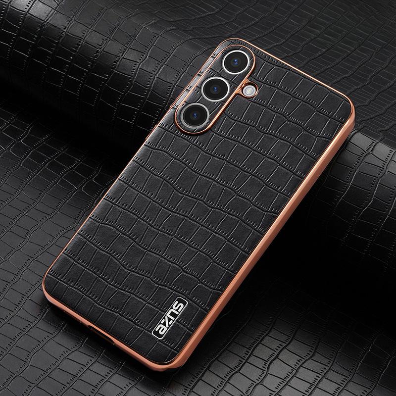 Suitable for Samsung S25ultra Phone Case, Crocodile Pattern Galaxy Full Cover Electroplated S24 Shockproof 23ultra Leather Case