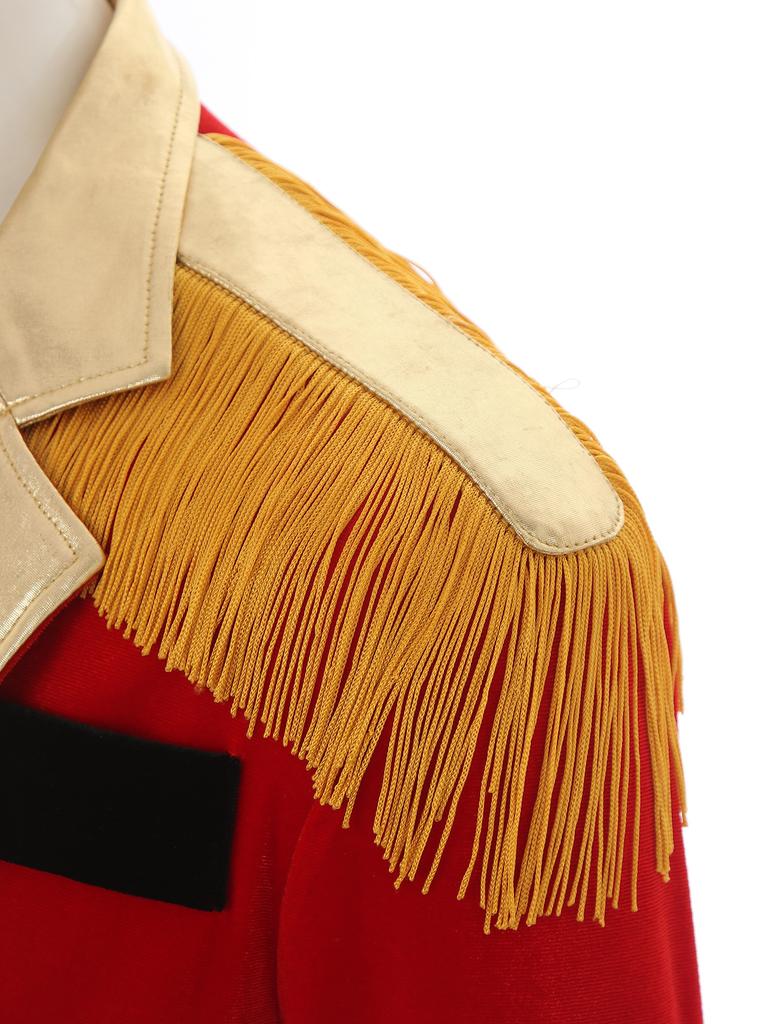 Mens Circus Ringmaster Costume Set Long Sleeve Lapel Fringed Shoulder Tailcoat Jacket Hat Collar Gloves Carnival Cosplay
