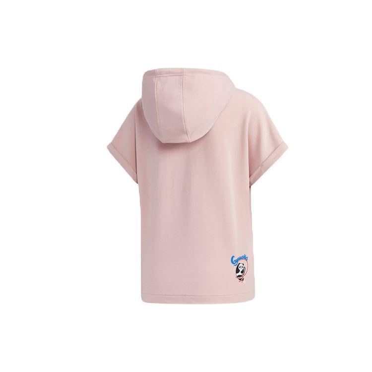 adidas Neo Damen Panda Logo Print Kapuzen Kurzarm T-Shirt Damen Tops Leuchtend-Pink GK1566
