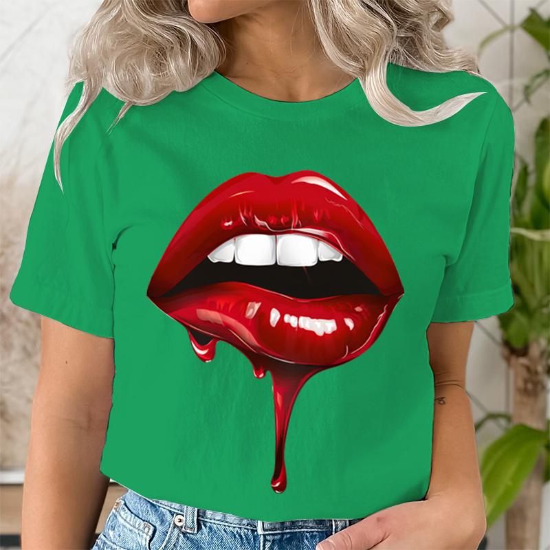 Casual Tee Shirt Lady Clothes Top Short Sleeve Casual Fashion Tshirt Summer Female T Women LIPS BLOOD Graphic T-shirts Clothing