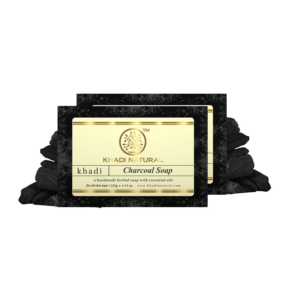

Khadi Natural Charcoal Soap Pack of 2 x 125g Each | Deep Cleansing, Detoxifying, Reduces Acne & Blackheads