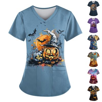 Damen V-Ausschnitt Modisches lässiges Oberteil mit Halloween-Print