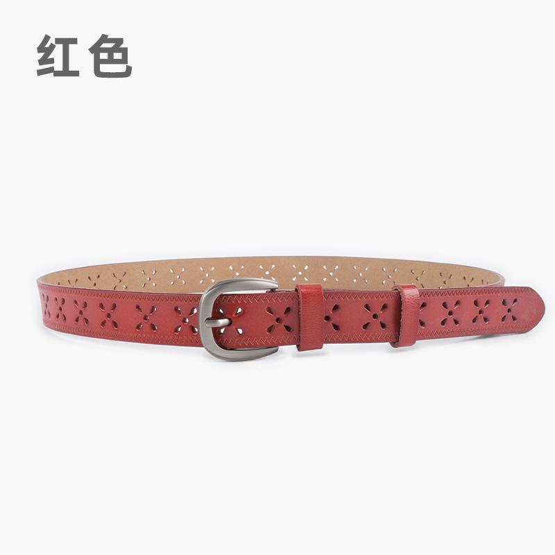 Hollow Embossed Cowhide Women'S Genuine Leather Women'S Belt Pin Buckle Women'S Retro With Casual Pants Jeans