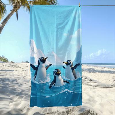 Serviette de plage sur le thème des animaux de l'Arctique avec pose ludique Surface douce au toucher Tissu antidérapant Pour la journée à la plage en famille