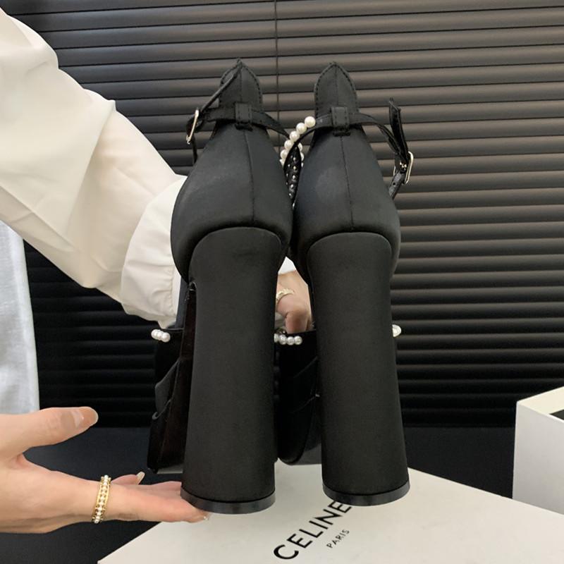 Mode Luxus Satin Perlen Decro Plateau Wedges Damen Pumps Frühling Sommer Mode Ultra High Heels Weiblich Partykleid Klobige Schuhe