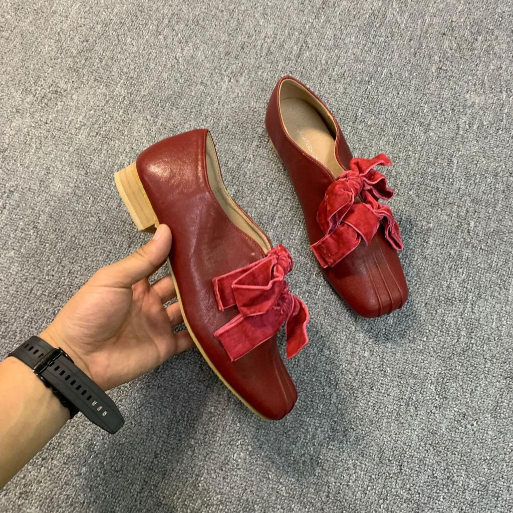 Spot second hair! Retro niche pleated Mary Jane shoes versatile light mouth color matching straps square head thick heel single shoes