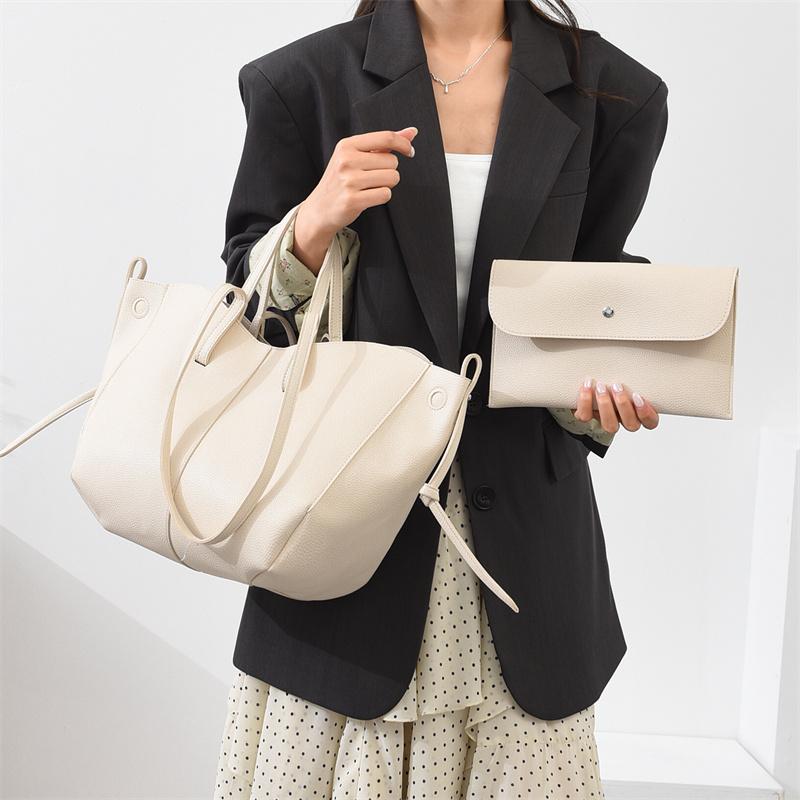 Fashi 2-in-1 Leder-Tragetaschen-Set für Damen, Große Schultertasche mit Litschi-Muster und passender Tasche für Arbeit, Einkaufen & Reisen