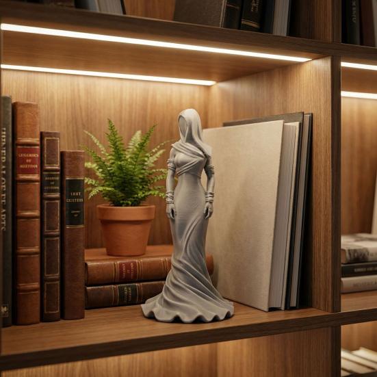 Vintage Hooded Cowl Women Figurine 3D Printed Fishtail Dress Faceless Lady Statue Sculpture Home Office Decoration Ornament