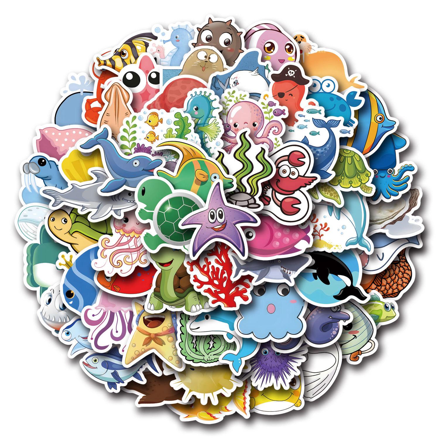 

55 Новых Наклеек Граффити с Мультяшными Морскими Обитателями Осьминогами Декоративные Наклейки для Скутера Чемодана